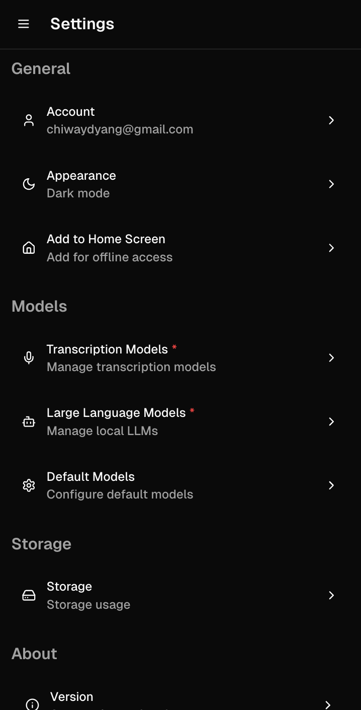 Tovo Mobile - Settings